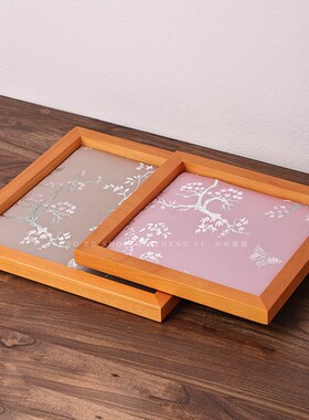 实木刺绣托盘项链手镯首饰展示盘居家收纳摆件拍照道具桌面装饰画