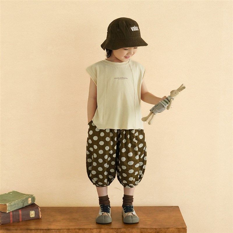 砚台家男童森系波点灯笼裤2025夏装新款儿童七分裤男宝宝宽松裤子,淘宝优惠券,粉丝福利购,淘宝优惠卷