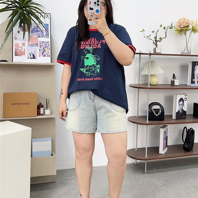 大码复古蓝高腰牛仔短裤女夏季胖mm宽松显瘦梨形身材遮胯a字热裤,淘宝优惠券,粉丝福利购,淘宝优惠卷