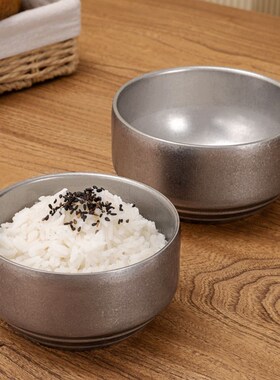 韩式复古304双层不锈钢米饭碗带盖碗做旧工业风汤碗日式料理餐碗