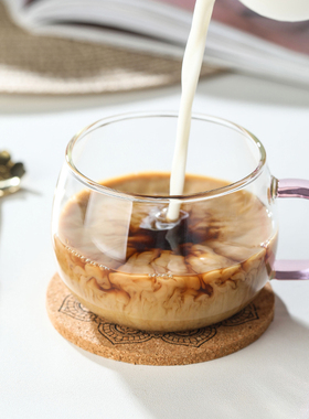 家用简约挂耳咖啡杯子带把手勺欧式小号精致高颜值透明玻璃杯套装