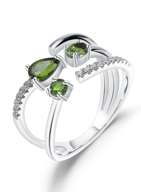 逆袭系列 透辉h石镶嵌宝石戒指925银 开口女款戒指潮人 气质时尚