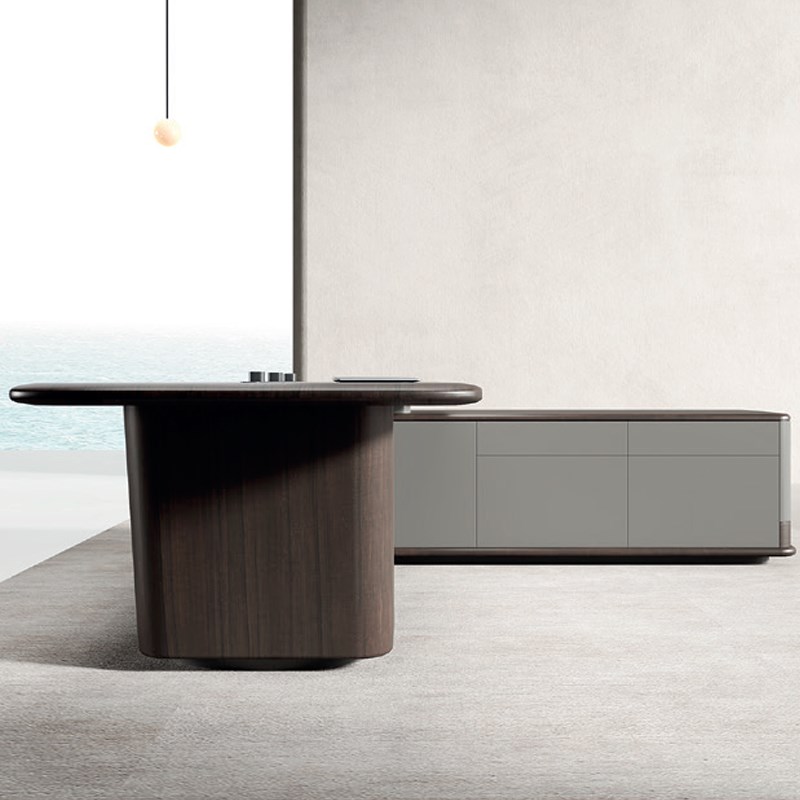 意式现代b轻奢总裁老板总经理办公桌大班台简约办公室家具桌椅组 - 图0