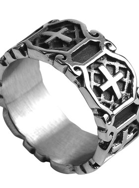 嘻哈个性戒指日韩复古十字架戒y指男泰银潮男食指单身男百搭指环