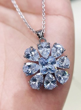 DZ135女款大雏菊吊坠灿v烂花朵田园新式彩宝锆石黄钻粉钻项坠子