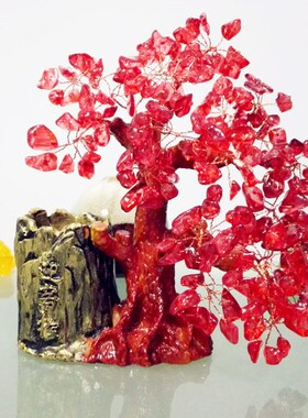 黄水晶摇钱树摆件电视柜客厅书房发财树装饰品家居工艺品笔筒座