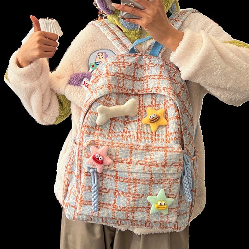 秋冬旅游女孩背包高颜值文艺小清新格子双肩包初中生高中学生书包,淘宝优惠券,粉丝福利购,淘宝优惠卷