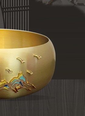 景泰蓝20cm手工茶道洗茶器黄铜茶具G纯手工茶洗办公室工艺品摆件