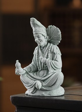 青砂石活佛济公实心禅意人物摆件桌面玄关鱼缸P造景送亲朋长辈好