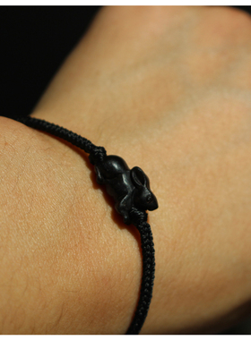 超小生肖手链黑檀木生肖吊坠兔子黑色属相L鼠牛虎龙蛇马羊猴鸡狗