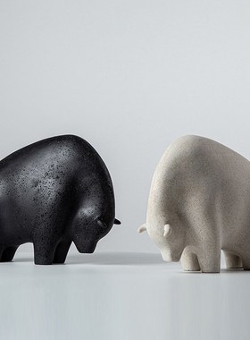 现代简约家居动物耗牛组合抽象摆件样板房间售P楼处酒店半圆装饰