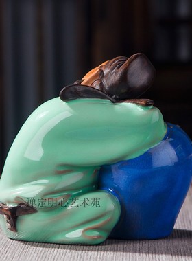 假山盆景书房书桌博古p架家装饰品摆件 石湾陶瓷人物 诗仙李白醉