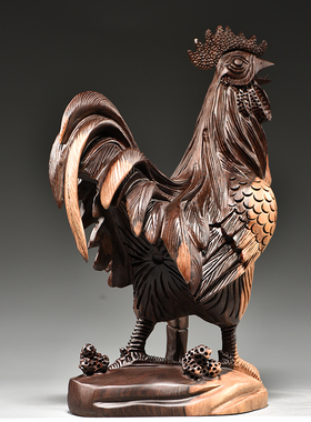黑檀木雕鸡摆件三合十二生肖木鸡家居H客厅办公室装饰开业乔迁送