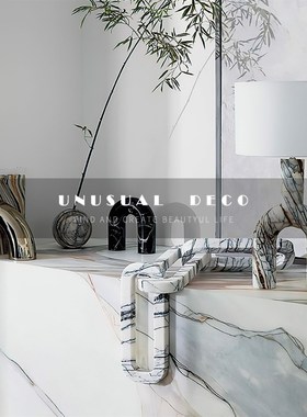 现代简约轻奢大理石锁链环扣摆件客G厅书房样板房售楼处桌面饰品