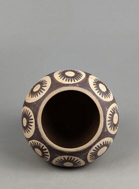 仰韶文化博物馆大河村白衣曲腹太阳纹彩陶钵仿古工艺品陶器摆件