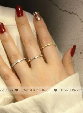 洗手免摘不掉色轻奢微镶碎钻细排钻叠戴关节尾戒食指钛钢锆石戒指