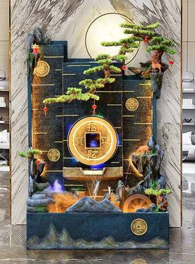 中式水鱼幕墙缸假流水喷泉山摆件财招循环水景观公司大堂屏风6577