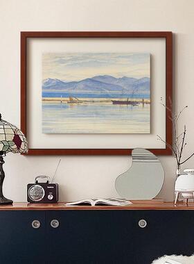 镜海》蓝色水彩风景画南法风复古艺术客厅装饰画法式餐厅玄关挂画