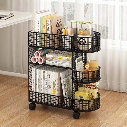 桌下书架落地可移动书桌旁置物架办公桌边学生书本收纳架书柜带轮 - 图0