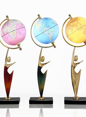 轻奢创意铜彩绘舞者摆件客厅书房办公F室电视柜装饰品可发光地球