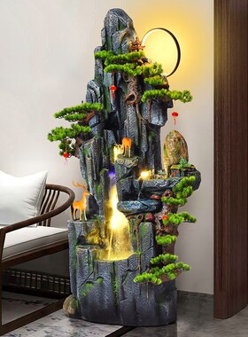 室内招财假山流水造景装饰品摆件阳台H循环水景喷T泉落地水幕墙鱼