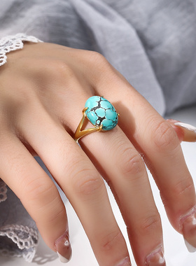 S925银男女戒指空托 简约气x质四爪戒指托 镶嵌蜜蜡琥珀绿松石戒