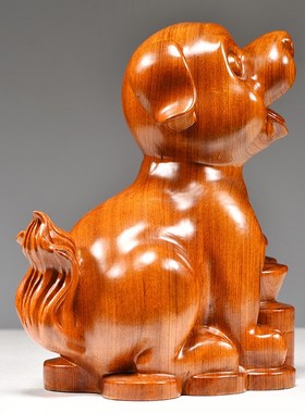 花梨木雕狗摆件十二生肖狗实木z雕刻家居客厅电视柜装饰红木工艺