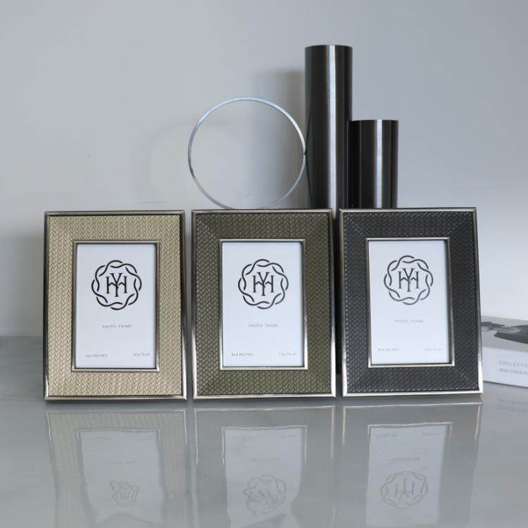 新样欧式立体轻奢编HY织皮质相框台板间书房客厅装摆饰品相框款摆,淘宝优惠券,粉丝福利购,淘宝优惠卷