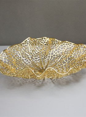 新中式金c属不规则托盘摆件样板房售楼部卧室书房客厅桌面玄关饰