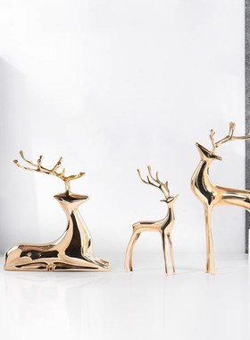 简约现代轻奢金属创意动物鹿摆z件样板间酒店书房客厅玄关桌面摆