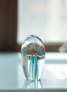 琉璃水母工艺品摆饰玻璃海洋动物水晶球办公桌面S客厅装饰生日礼