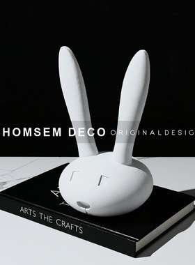 简约现代家居软装卡通白兔雕塑摆B件样板间儿童房书柜桌面艺术摆