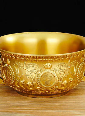 纯铜聚宝盆摆件大号中q式香炉客厅店铺玄关桌面装饰存钱罐开业送