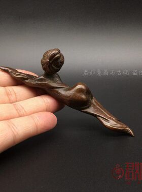 实心铜美女香插 铜古代美女摆件铜女镇纸仙女铜玩创意茶宠