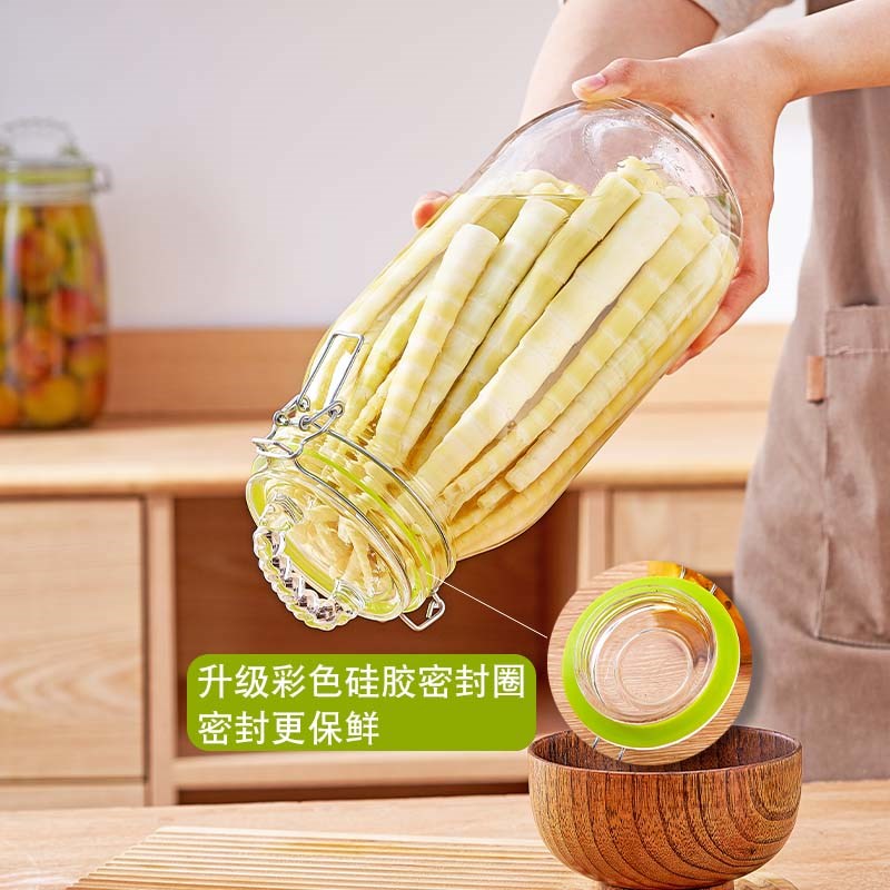 加厚带把手卡扣玻璃密封罐咸菜罐泡酒自制泡菜坛储物罐Z带盖玻璃 - 图1