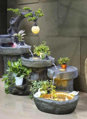 庭院流水景观中式假山喷泉v摆件阳台花园造景客厅鱼池鱼缸装饰