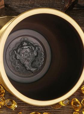 地摊工厂黄铜米缸激光刻字对联缸底部金蟾店铺柜台桌面摆件底座