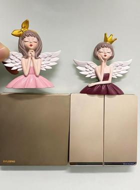 创意卡通天使女孩冰箱贴客厅墙面树脂开关贴开关板无框装饰品墙贴