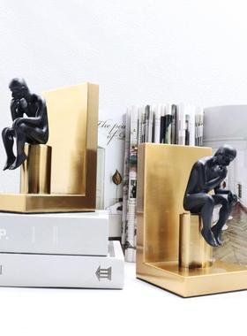 思考黑色人物书靠书房软装金属装饰品酒店大堂工艺品艺术摆件铁艺