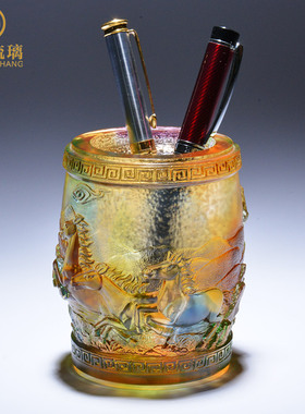 高档覆古中国风琉璃笔筒r办公室老板桌马摆件送领导送别升职礼物