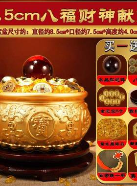 聚宝盆装黄纯铜摆件招聚心客6a5rx865玄关财办公实室饰黄铜米缸存