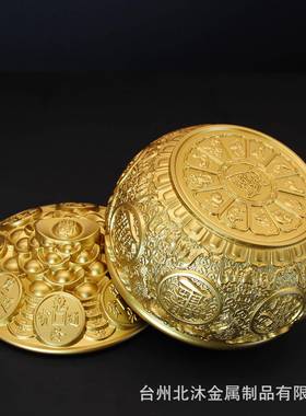 蟾金聚宝盆带元宝招米盖聚米全件黄铜摆件桌面家用XKZ商务摆开业