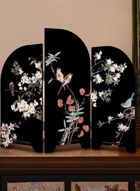 中古风墨a竹小屏风桌面摆件新中式茶桌家居边柜玄关装饰品覆古摆