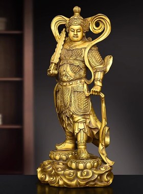 纯黄铜韦陀关公菩萨摆件家用客厅供L奉左右护法神像特大号