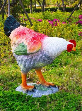 户外仿真大公鸡摆件玻璃钢母鸡动物雕塑装饰店门口吸引人花园装饰