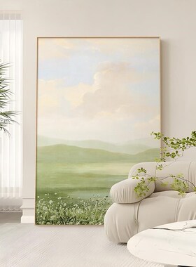 奶油风客厅装饰画北欧原木风绿色风景进门玄关壁画沙发背景墙挂画