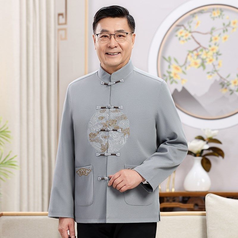 中老年人唐装男爸爸春秋夹克外套中国风爷爷汉服生日过寿老人套装,淘宝优惠券,粉丝福利购,淘宝优惠卷
