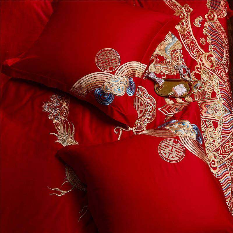 结婚靠垫大红纯棉刺绣床上抱枕芯套婚庆房嫁礼喜庆头枕60*60一对,淘宝优惠券,粉丝福利购,淘宝优惠卷