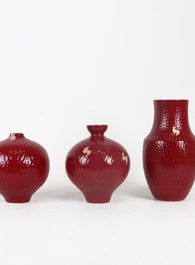 新中式大红色陶瓷花瓶摆件客厅餐桌陶瓷酒店新房办公室软装饰摆设