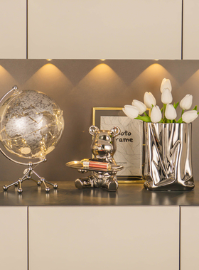 轻奢入户鞋柜电镀银摆件家居饰品套装客厅玄关餐边柜酒柜软装饰品